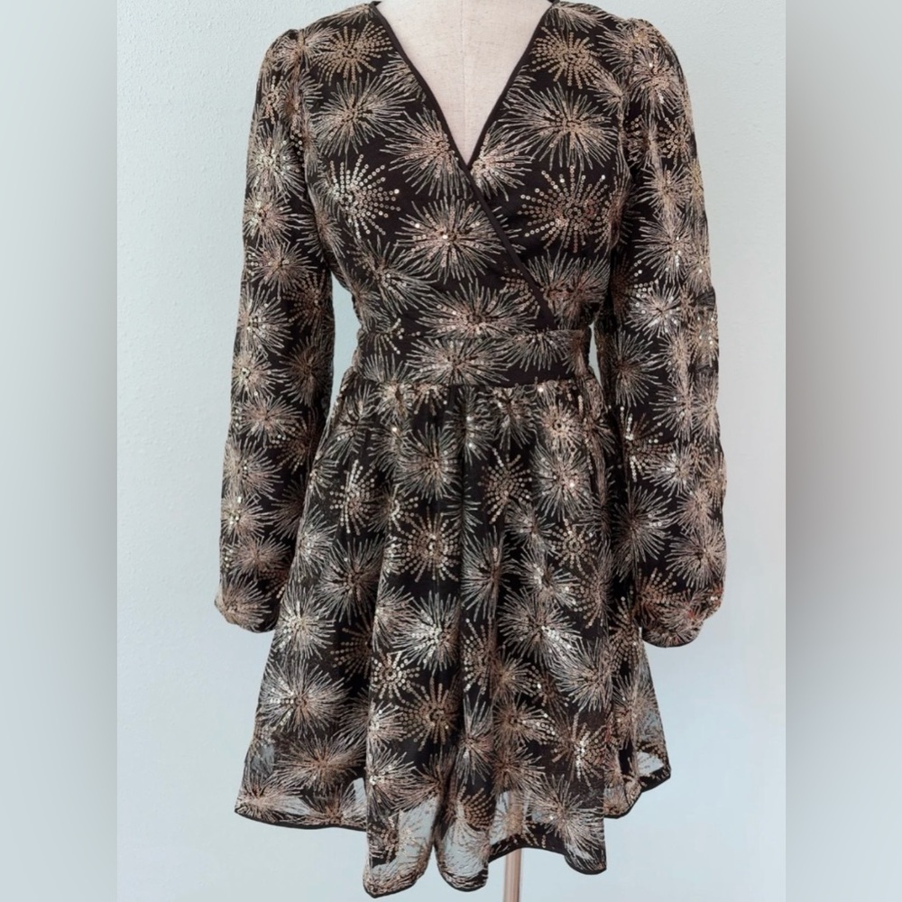 Flying Tomato Black and Gold Starburst Mini Dress